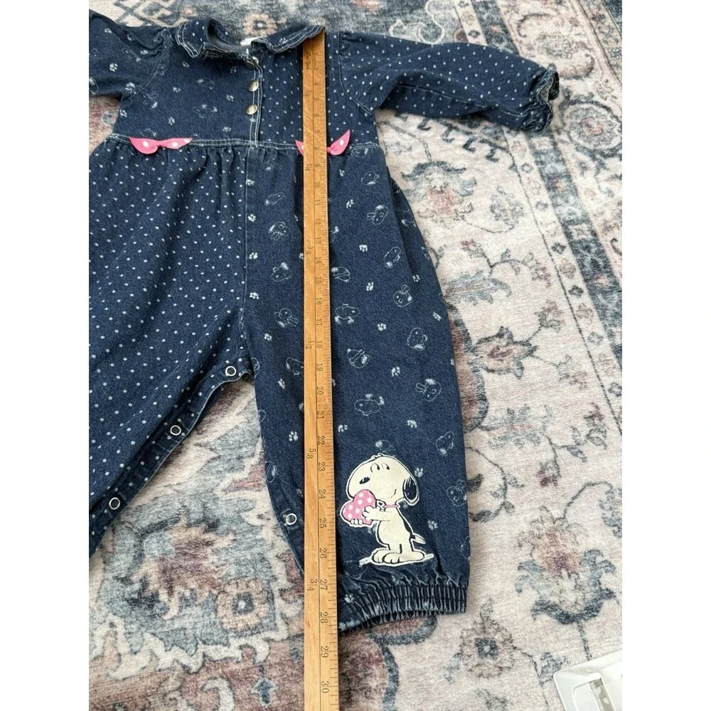 Vintage Baby Girl Snoopy Denim Jean Jumpsuit Romper 18 Months